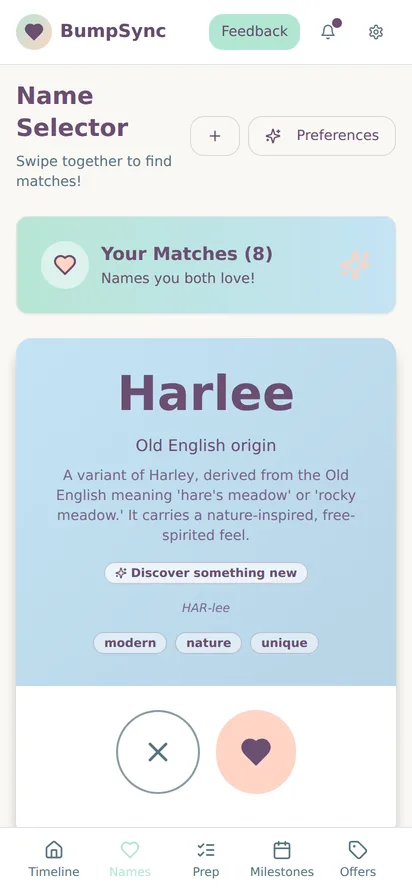 Swiping on baby names with a partner